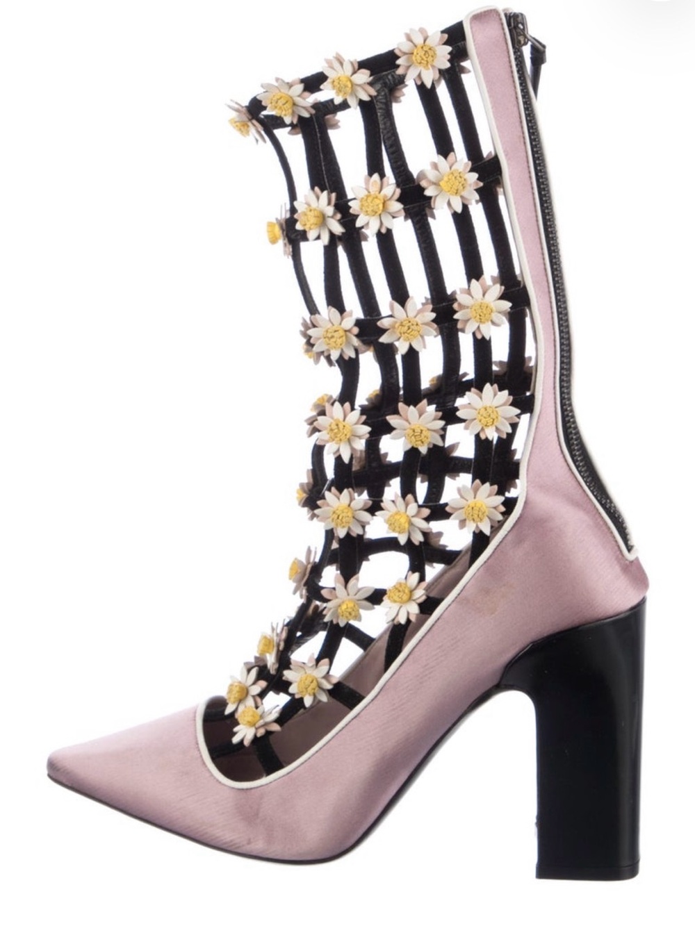 Pink Daisy Cage High-Heel Ankle Boot